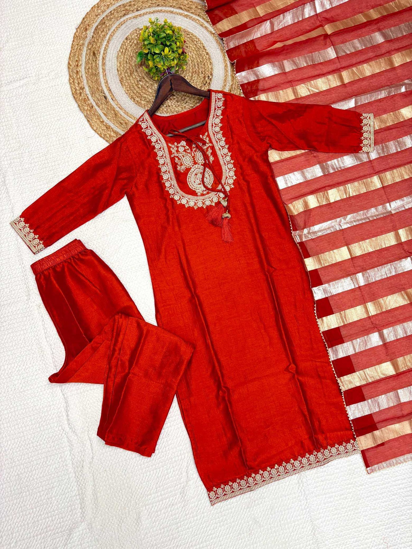 Vichitra Silk Embroidery Suit