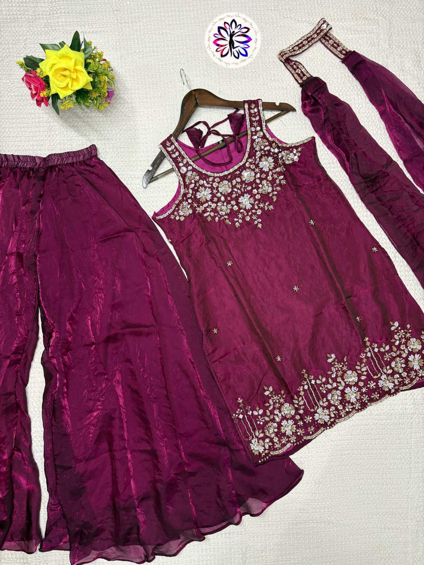 Satin Embroidery Suit