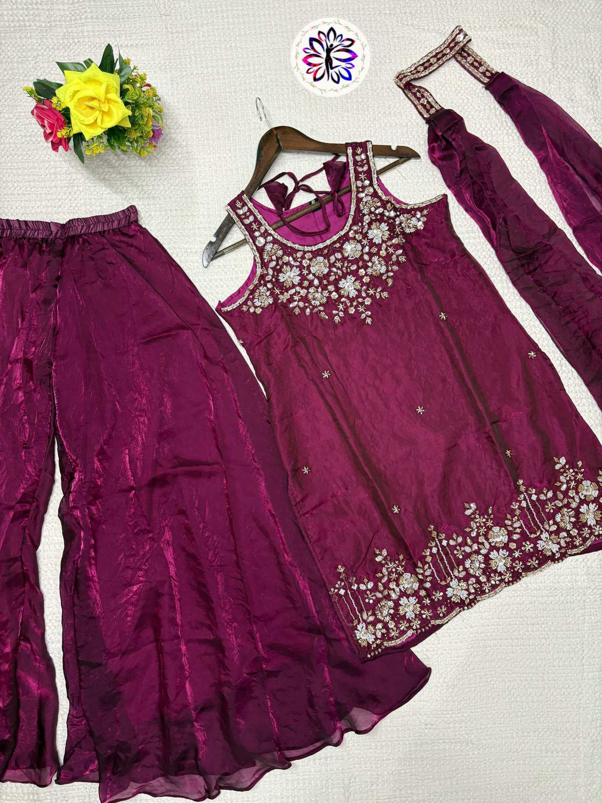 Satin Embroidery Suit