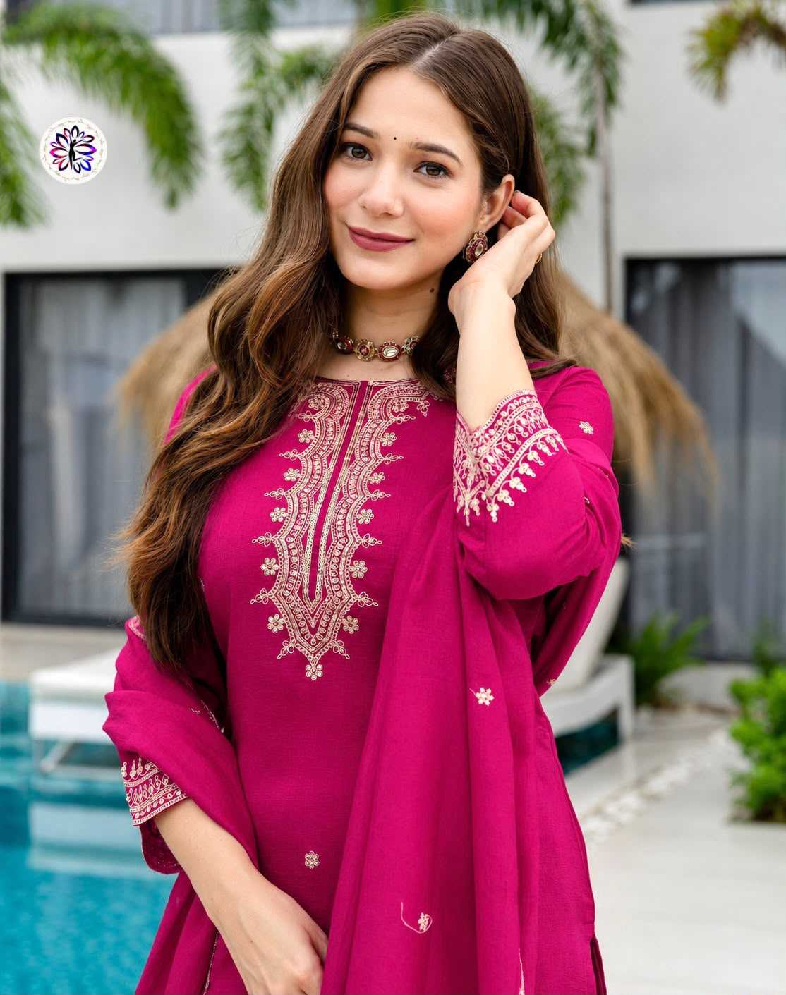 Soft Vichitra Embroidery Suit