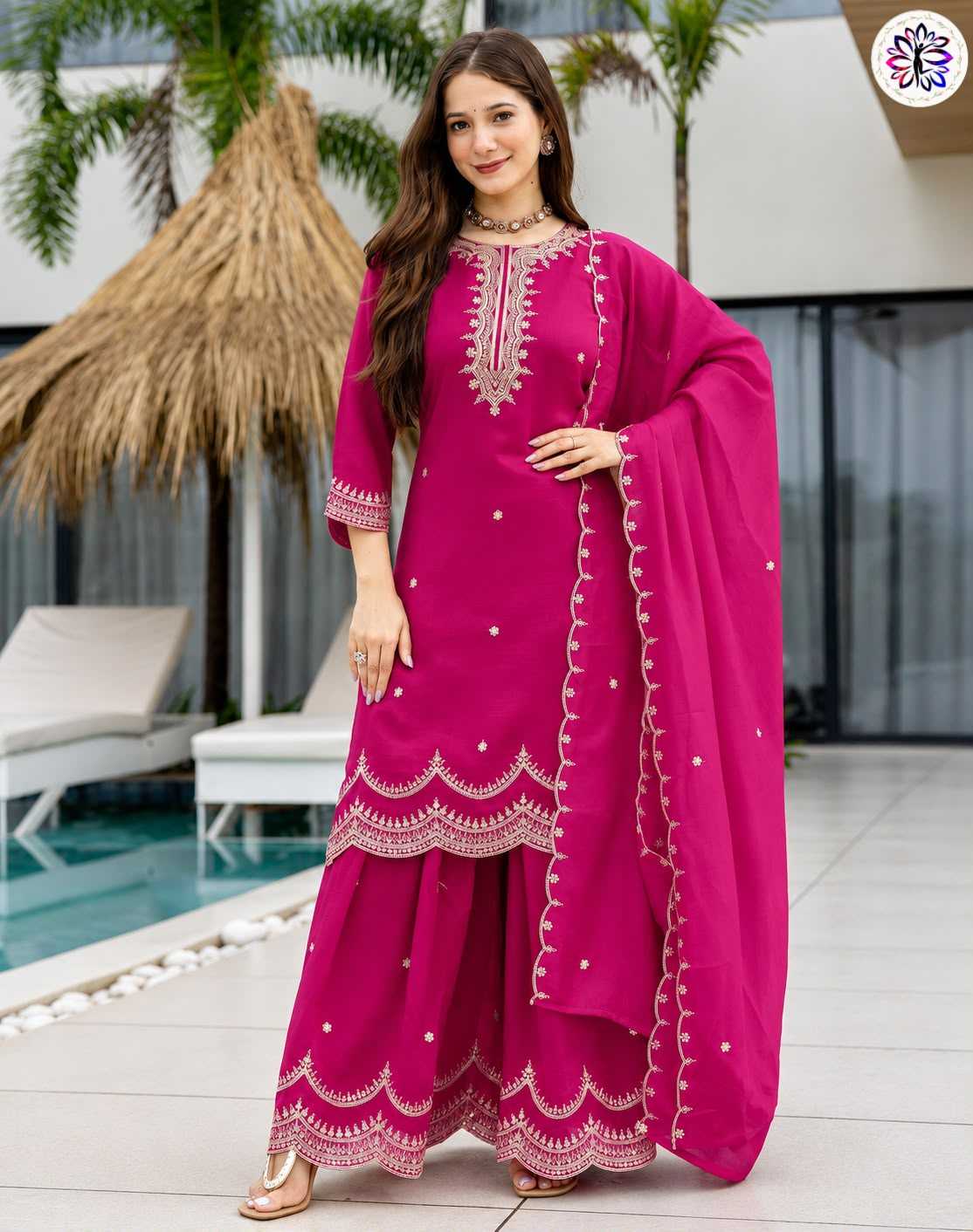 Soft Vichitra Embroidery Suit