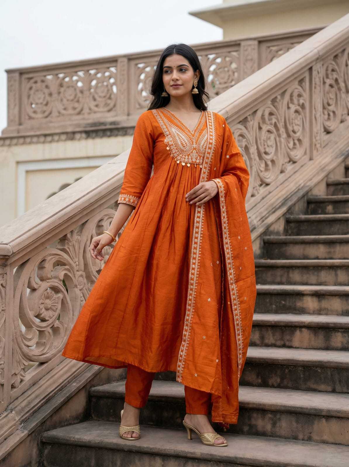Soft Vichitra Embroidery Suit