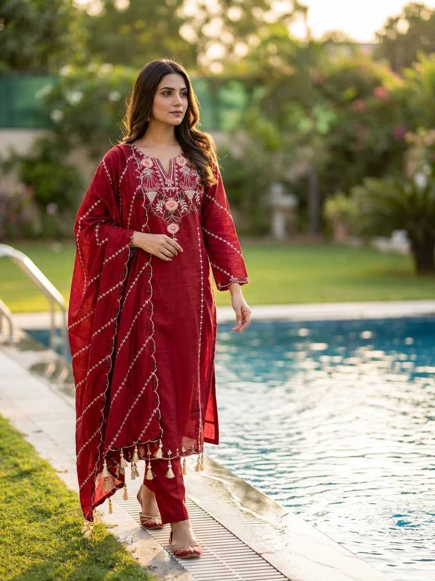Heavy Roman Silk Embroidery Suit
