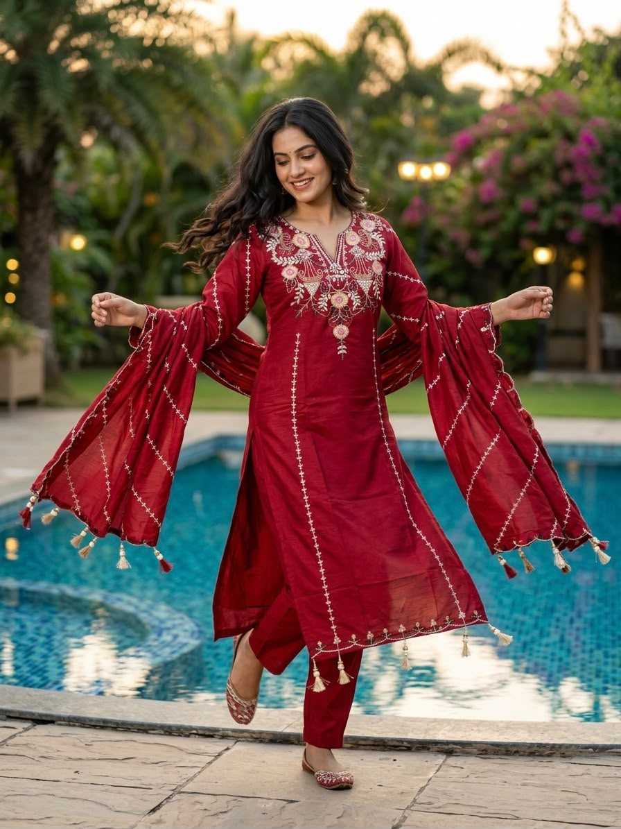 Heavy Roman Silk Embroidery Suit