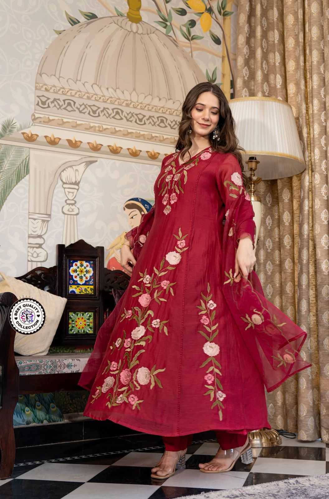 Soft Vichitra Embroidery Suit