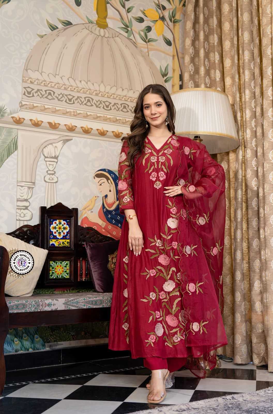 Soft Vichitra Embroidery Suit