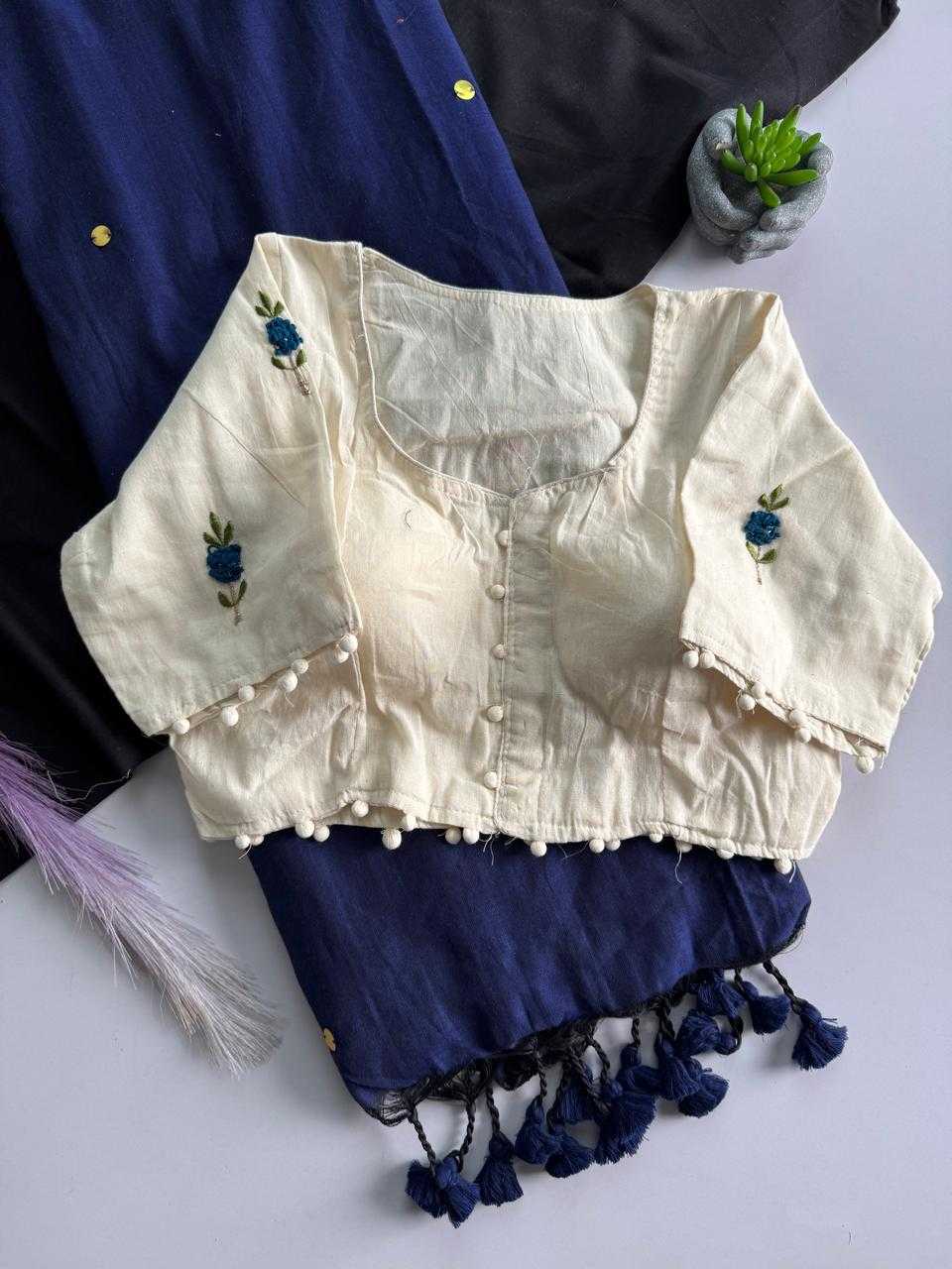 Khadi Cotton Designer Blouse in Kashmir Blue