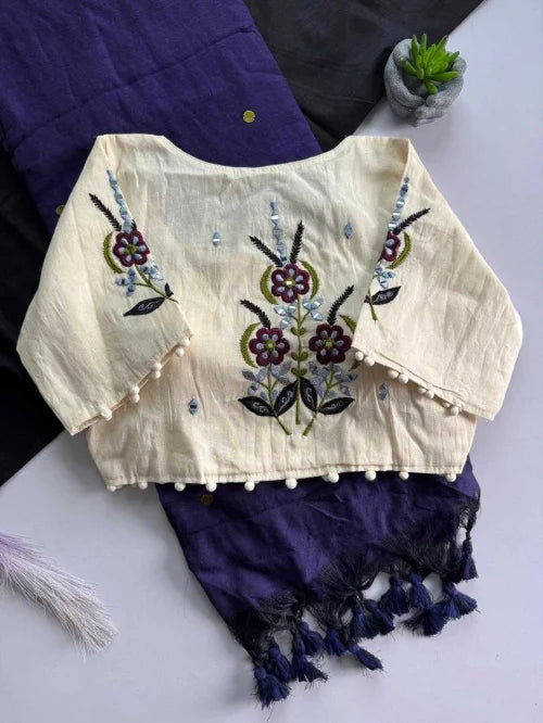 Khadi Cotton Designer Blouse in Kashmir Blue