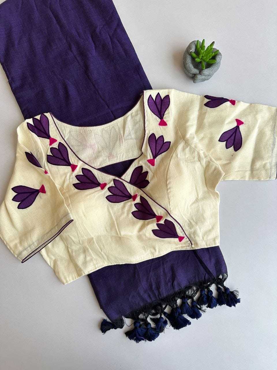 Khadi Cotton Designer Blouse in Purple