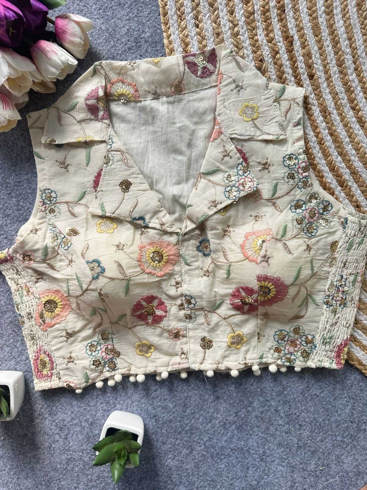 Khadi Cotton Embroidered Blouse