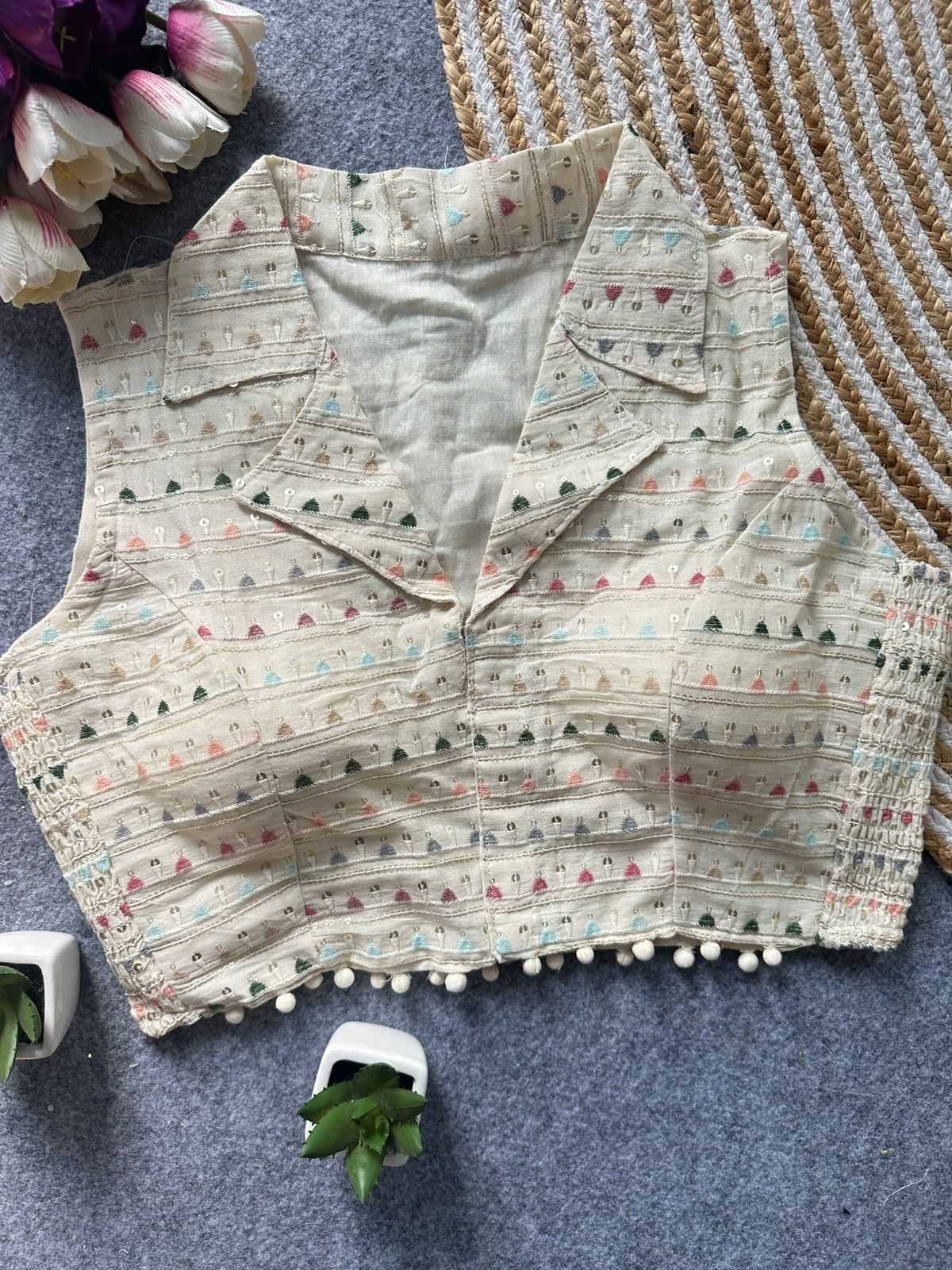 Khadi Cotton Embroidered Blouse