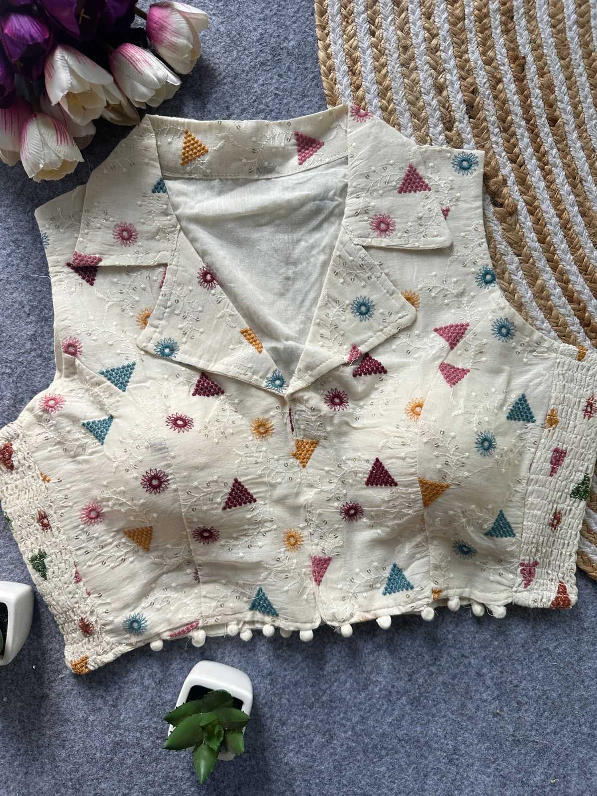 Khadi Cotton Embroidered Blouse