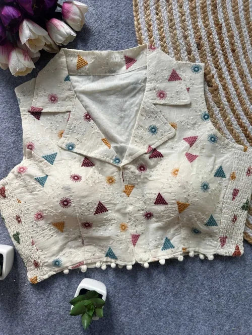 Khadi Cotton Embroidered Blouse