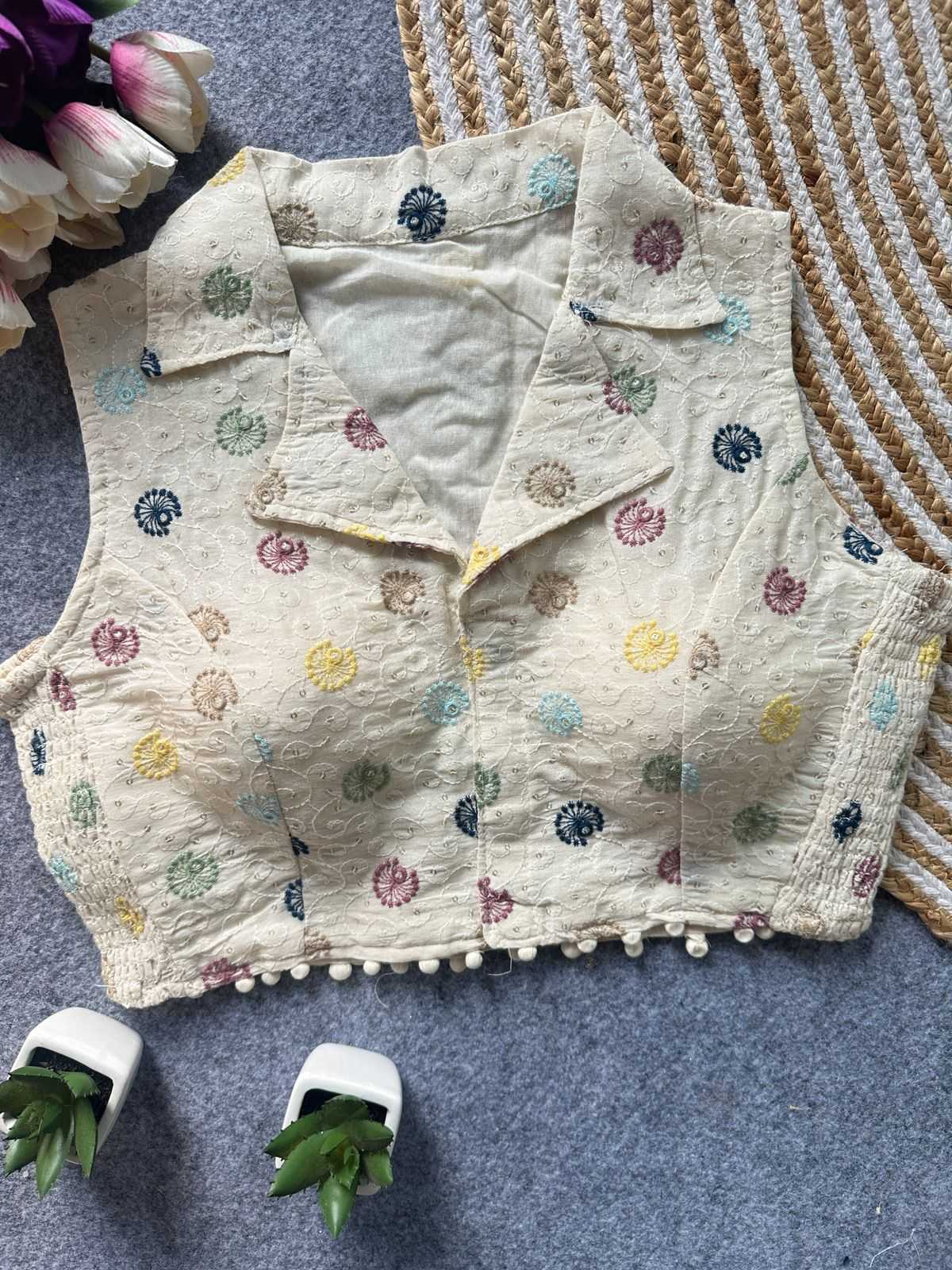 Khadi Cotton Embroidered Blouse