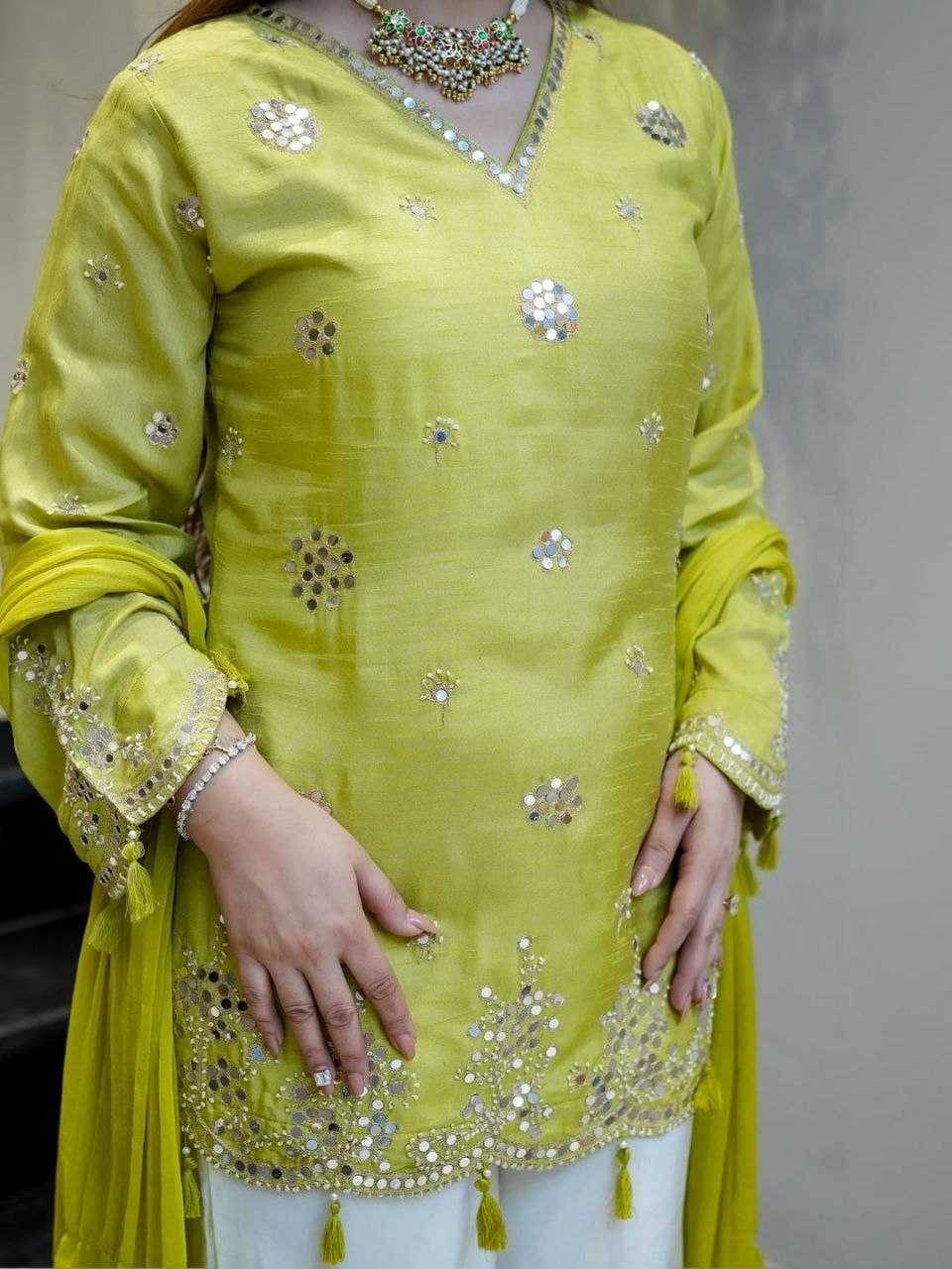 Reyon Cotton Embroidery Suit in Green