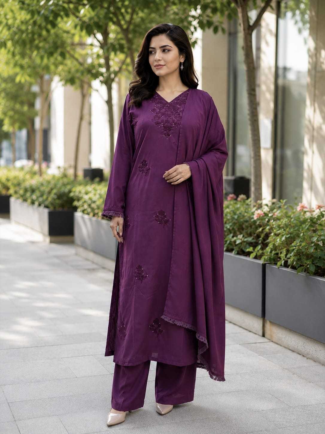 Pure Viscose Embroidery Suit