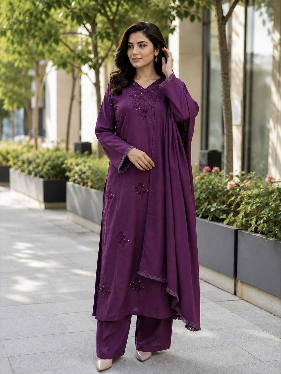 Pure Viscose Embroidery Suit