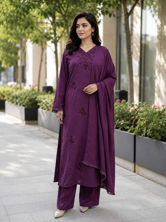 Pure Viscose Embroidery Suit