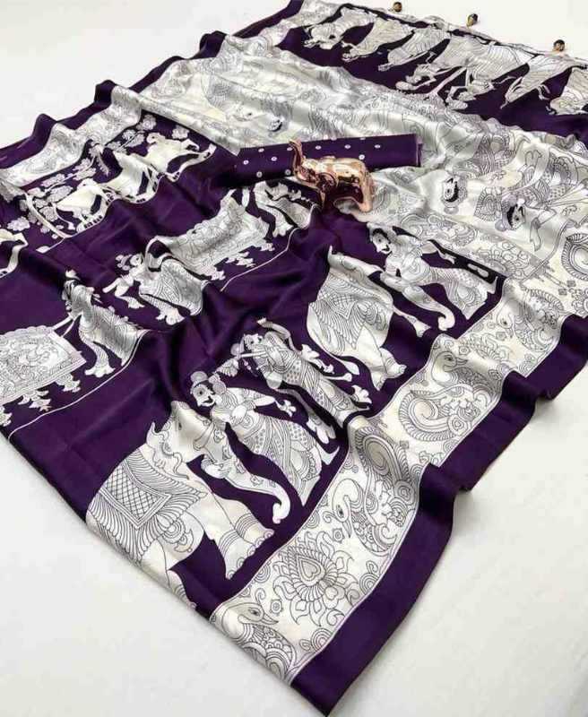 Satin Silk Designer Saree in Deep Blue