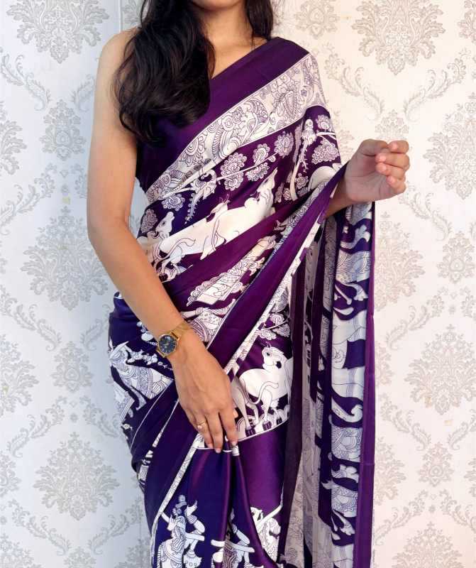 Satin Silk Designer Saree in Deep Blue