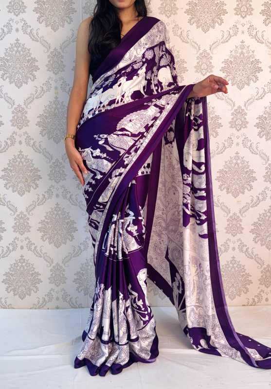 Satin Silk Designer Saree in Deep Blue