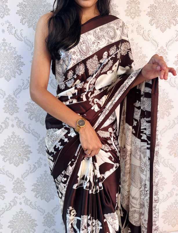 Satin Silk Designer Saree in Deep Blue