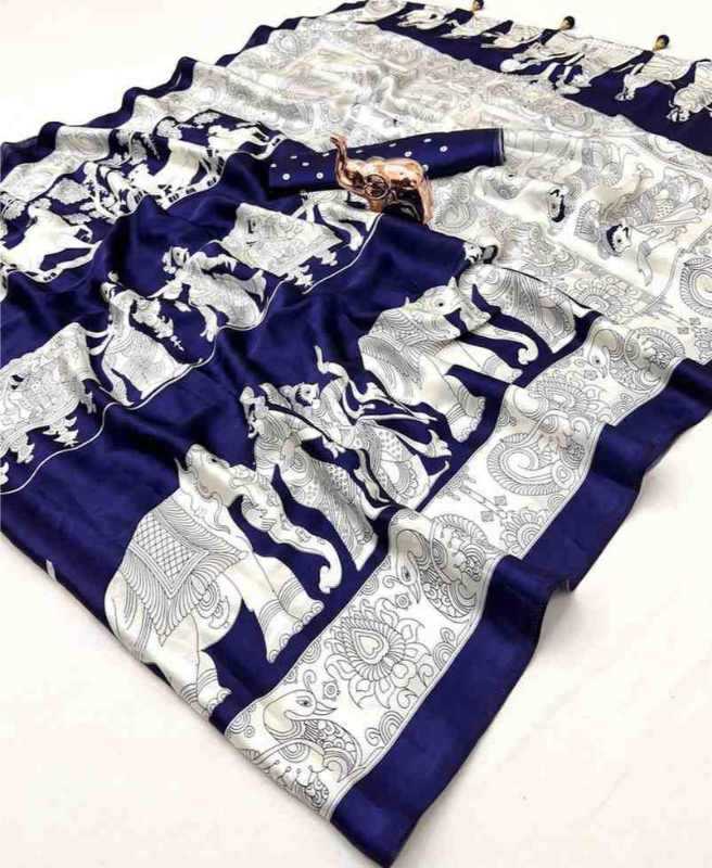 Satin Silk Designer Saree in Deep Blue