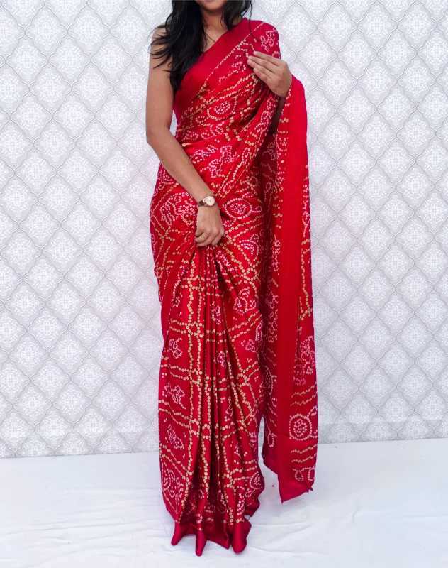Gajji Silk Printed Saree in Red