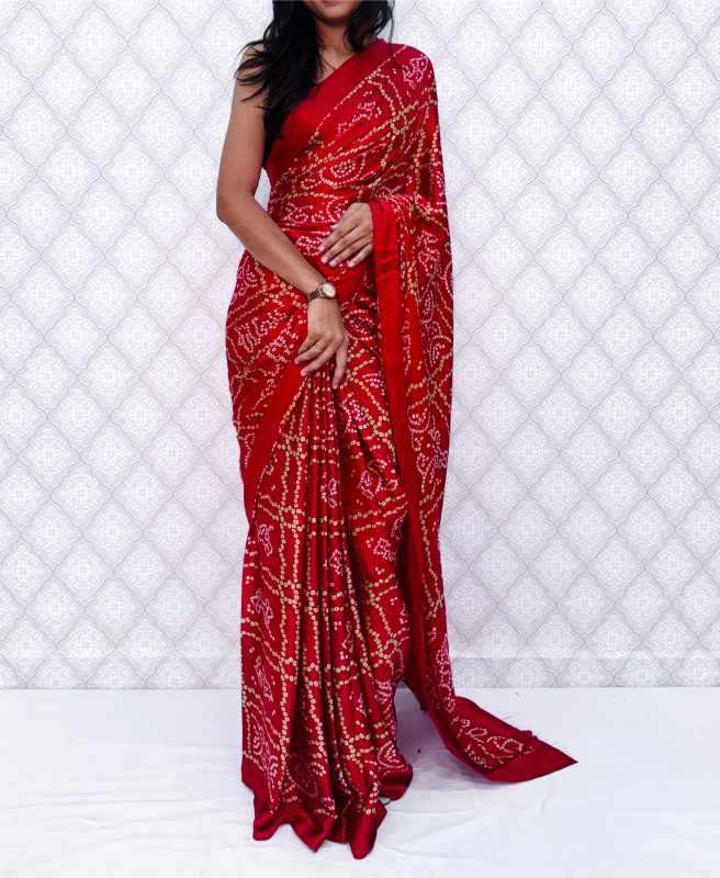 Gajji Silk Printed Saree in Red