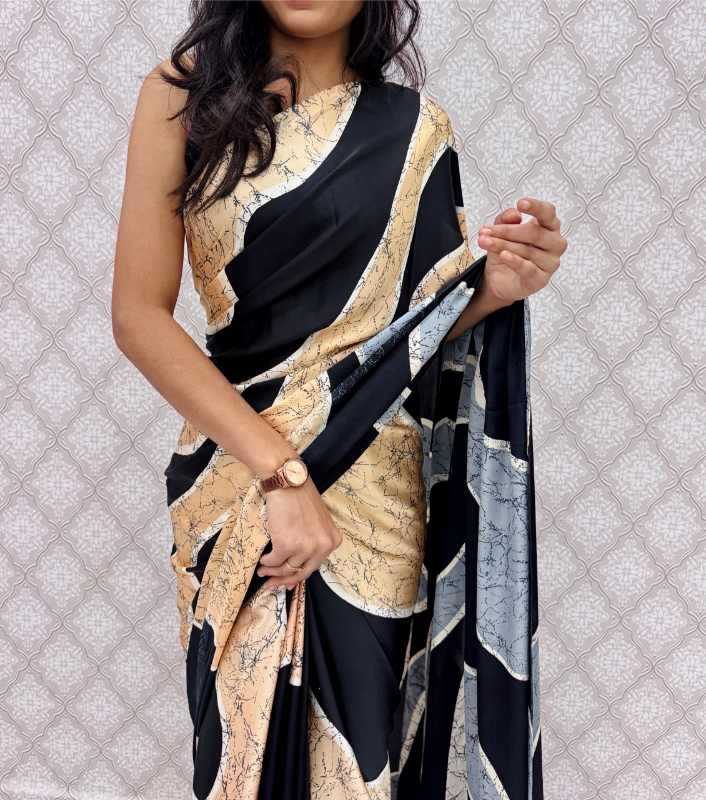 Satin Silk Designer Saree in Black