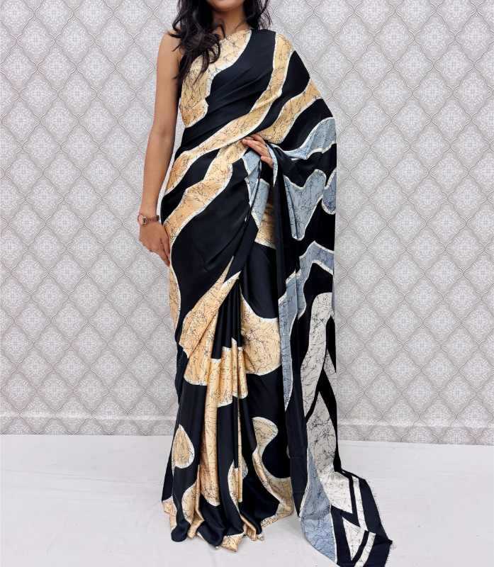 Satin Silk Designer Saree in Black
