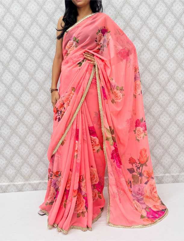 Georgette Printed Saree in Mustard
