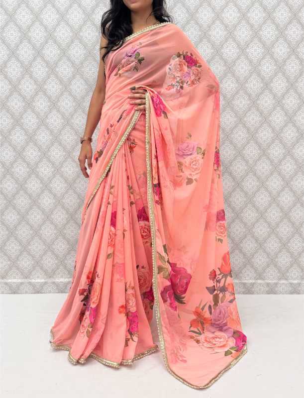 Georgette Printed Saree in Mustard