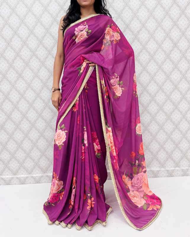 Georgette Printed Saree in Mustard