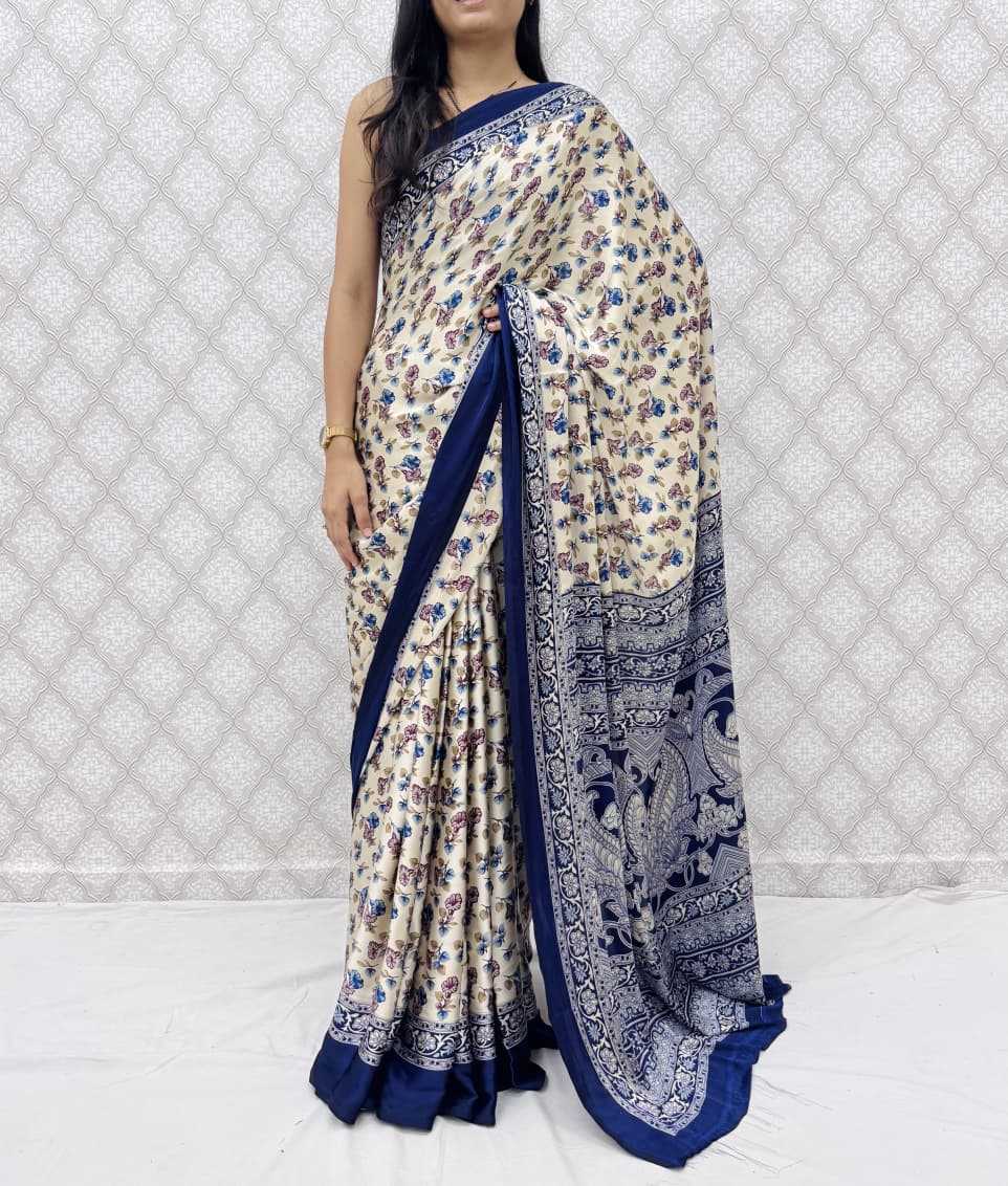 Satin Silk Designer Saree in Navy Blue
