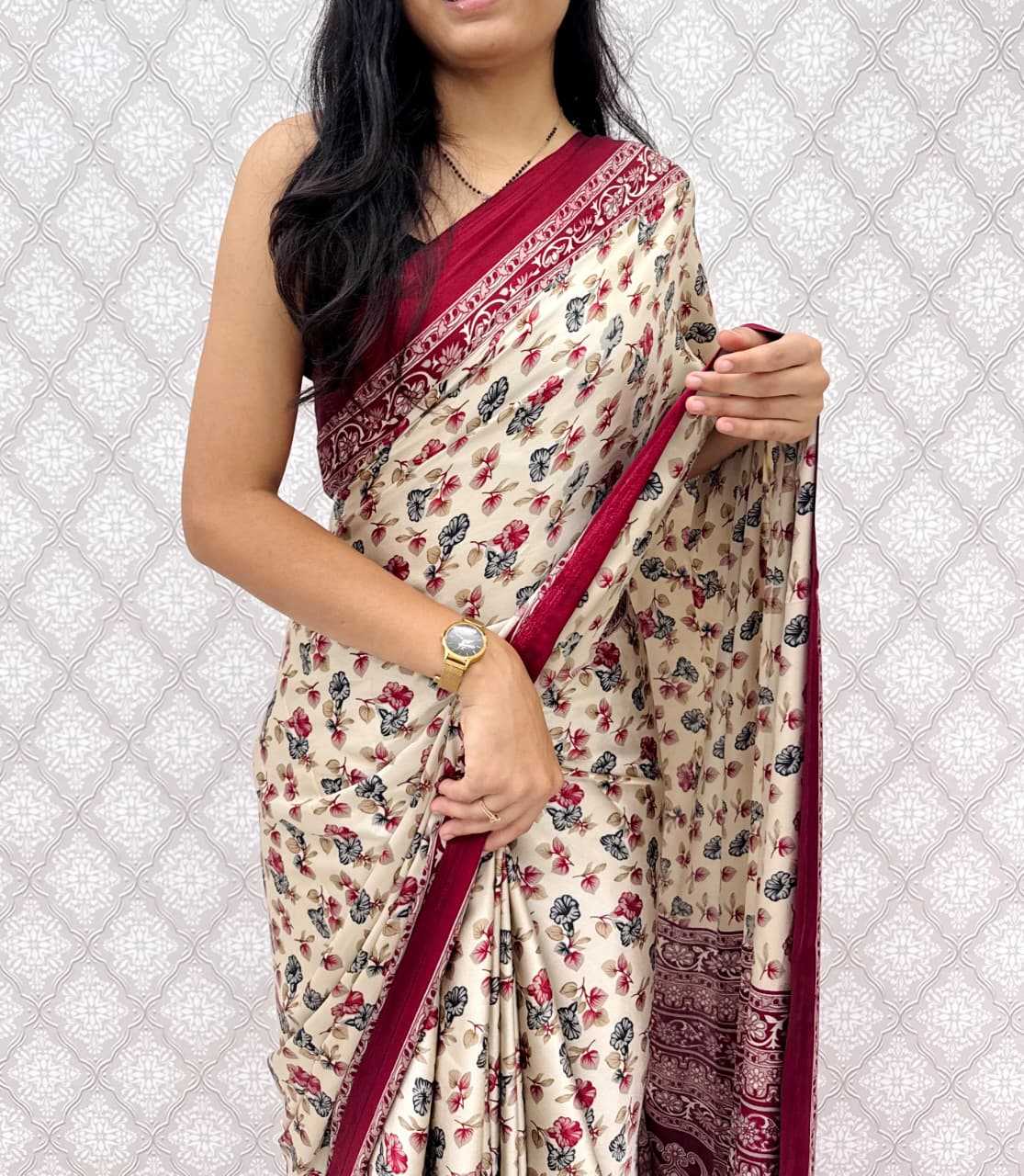 Satin Silk Designer Saree in Navy Blue