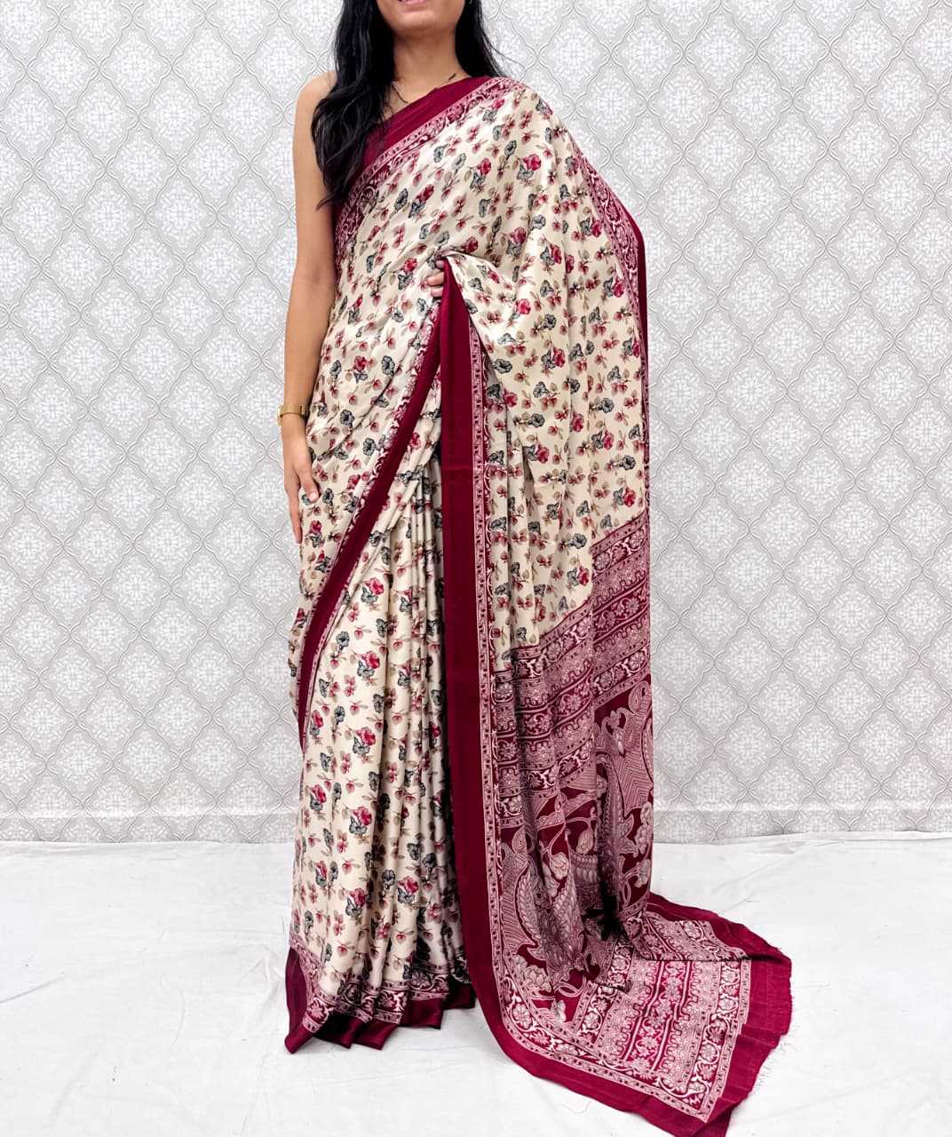 Satin Silk Designer Saree in Navy Blue
