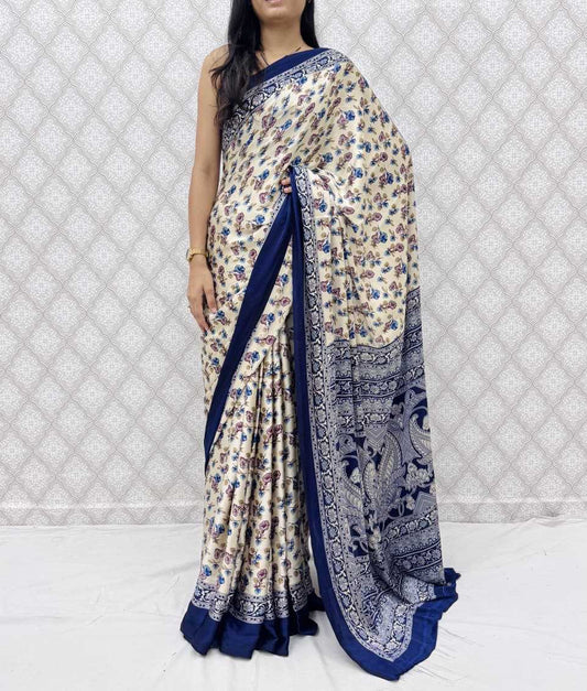 Satin Silk Designer Saree in Navy Blue