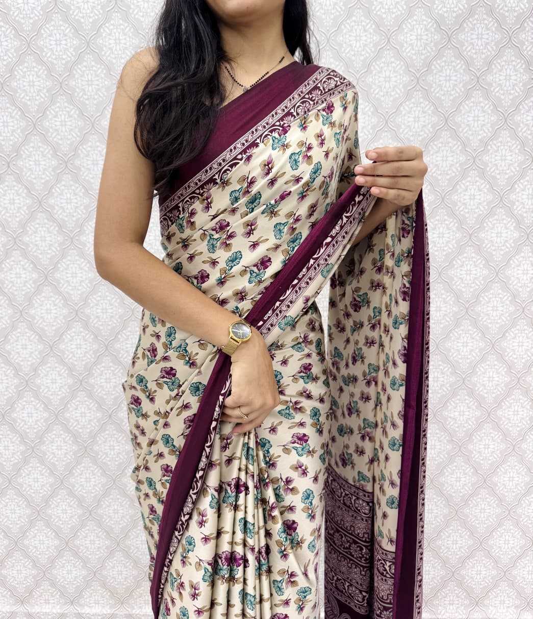 Satin Silk Designer Saree in Navy Blue