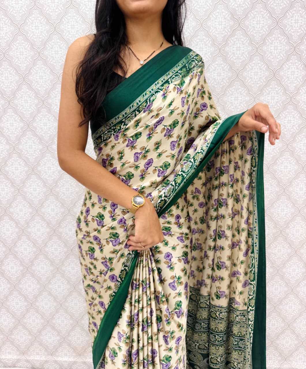 Satin Silk Designer Saree in Navy Blue