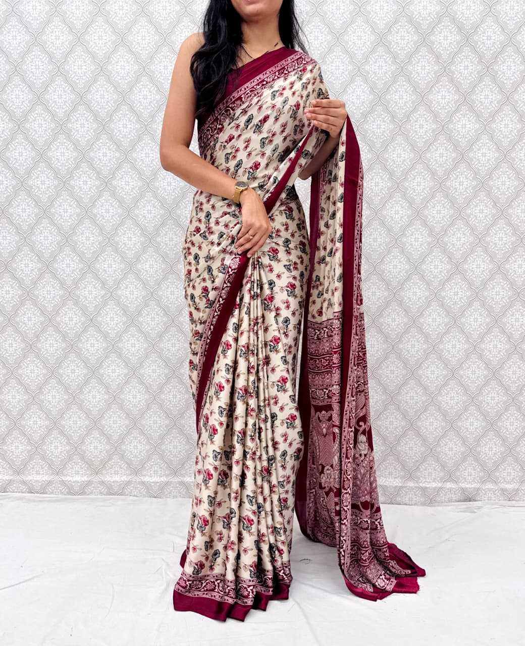 Satin Silk Designer Saree in Navy Blue