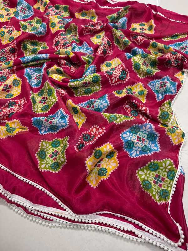 Chinon Designer Saree in Red