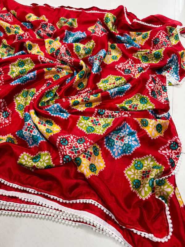 Chinon Designer Saree in Red