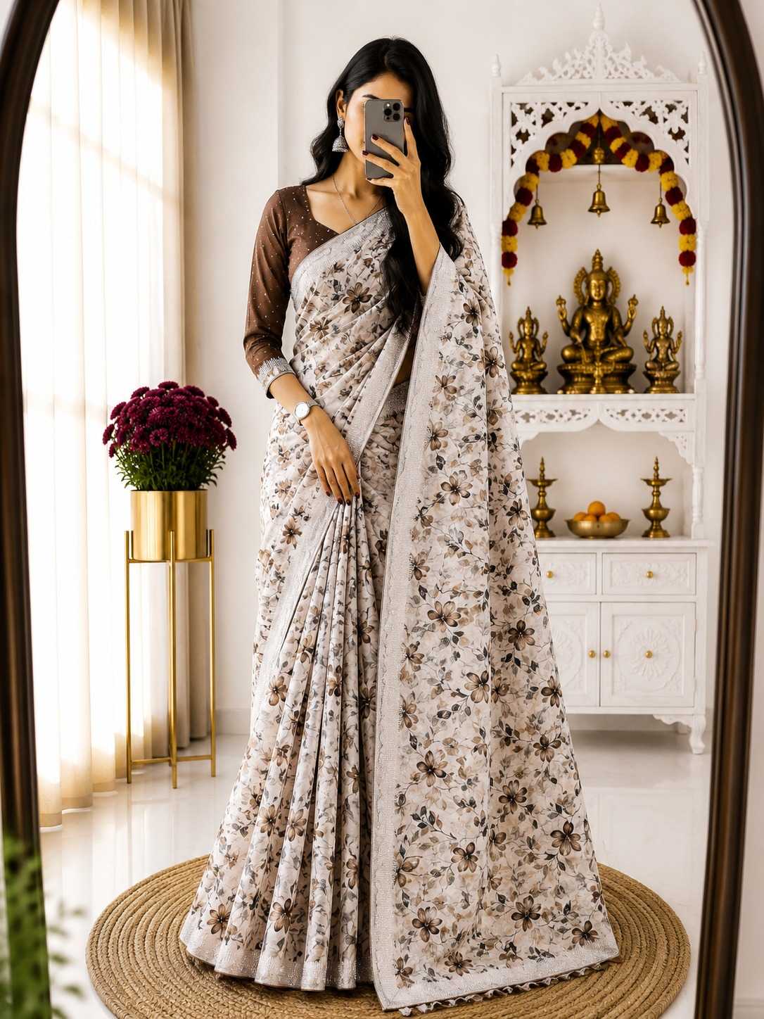 Georgette Printed Saree in Maroon