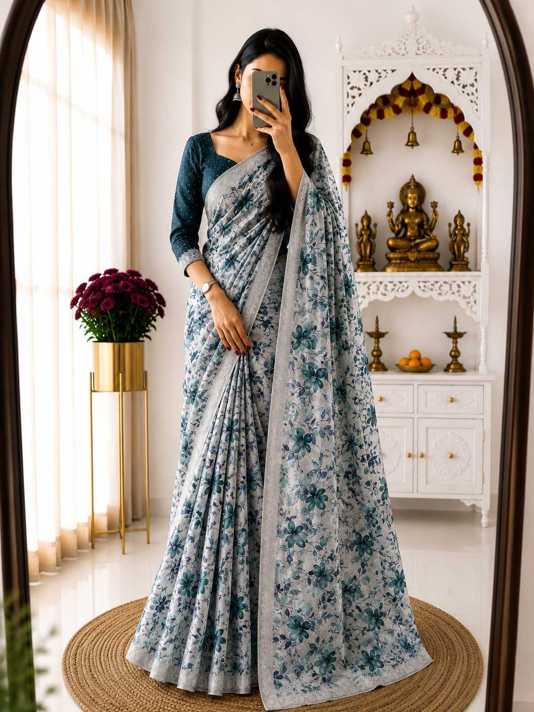 Georgette Printed Saree in Maroon