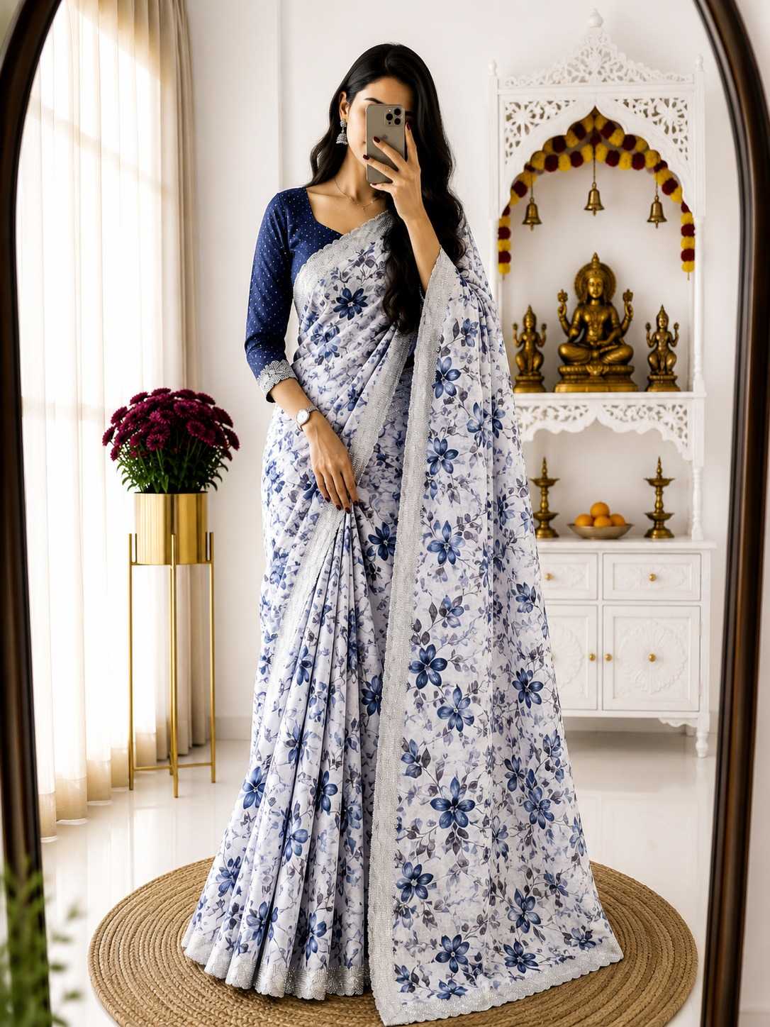 Georgette Printed Saree in Maroon