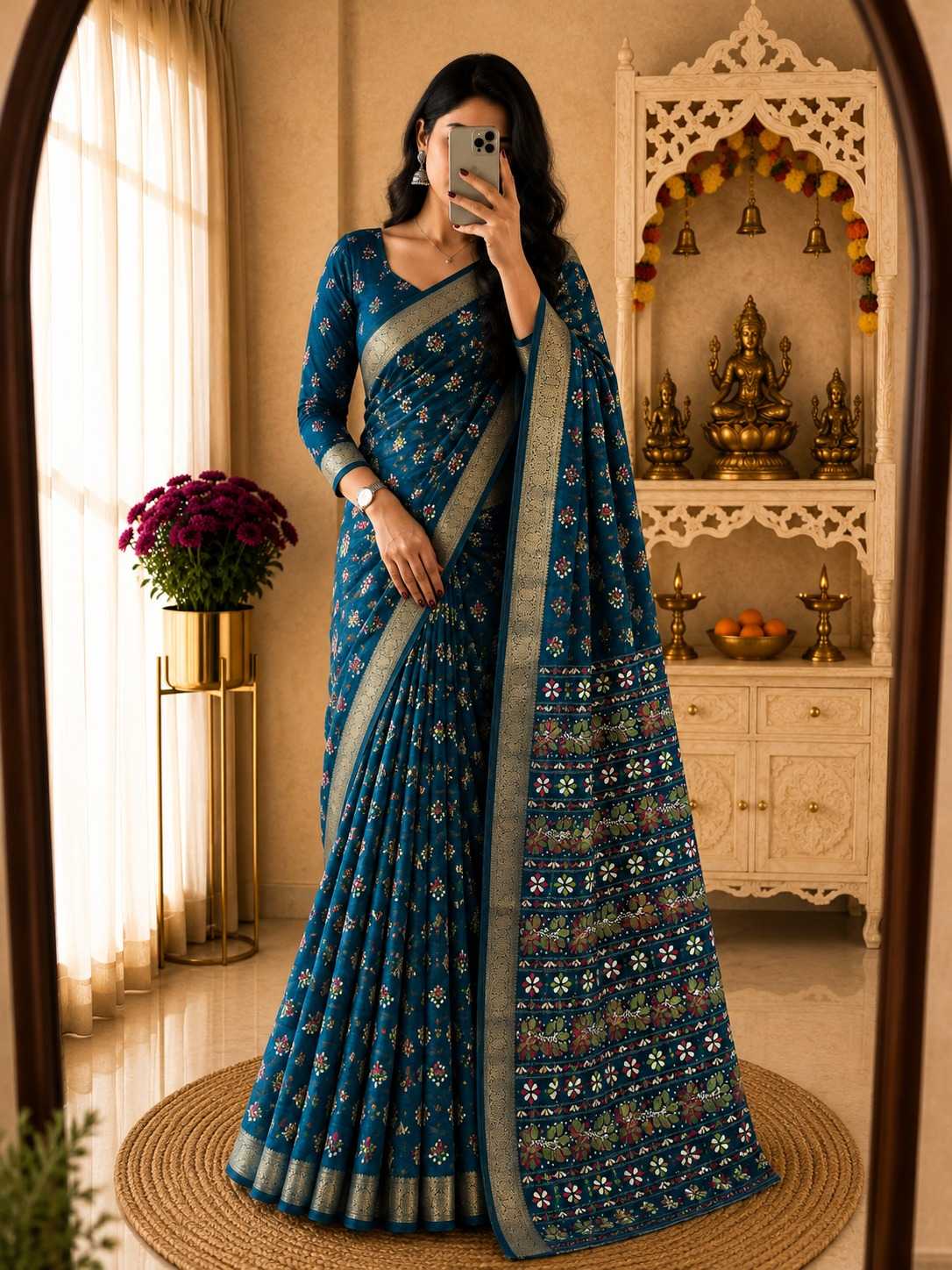 Ching Dull Moss Designer Saree