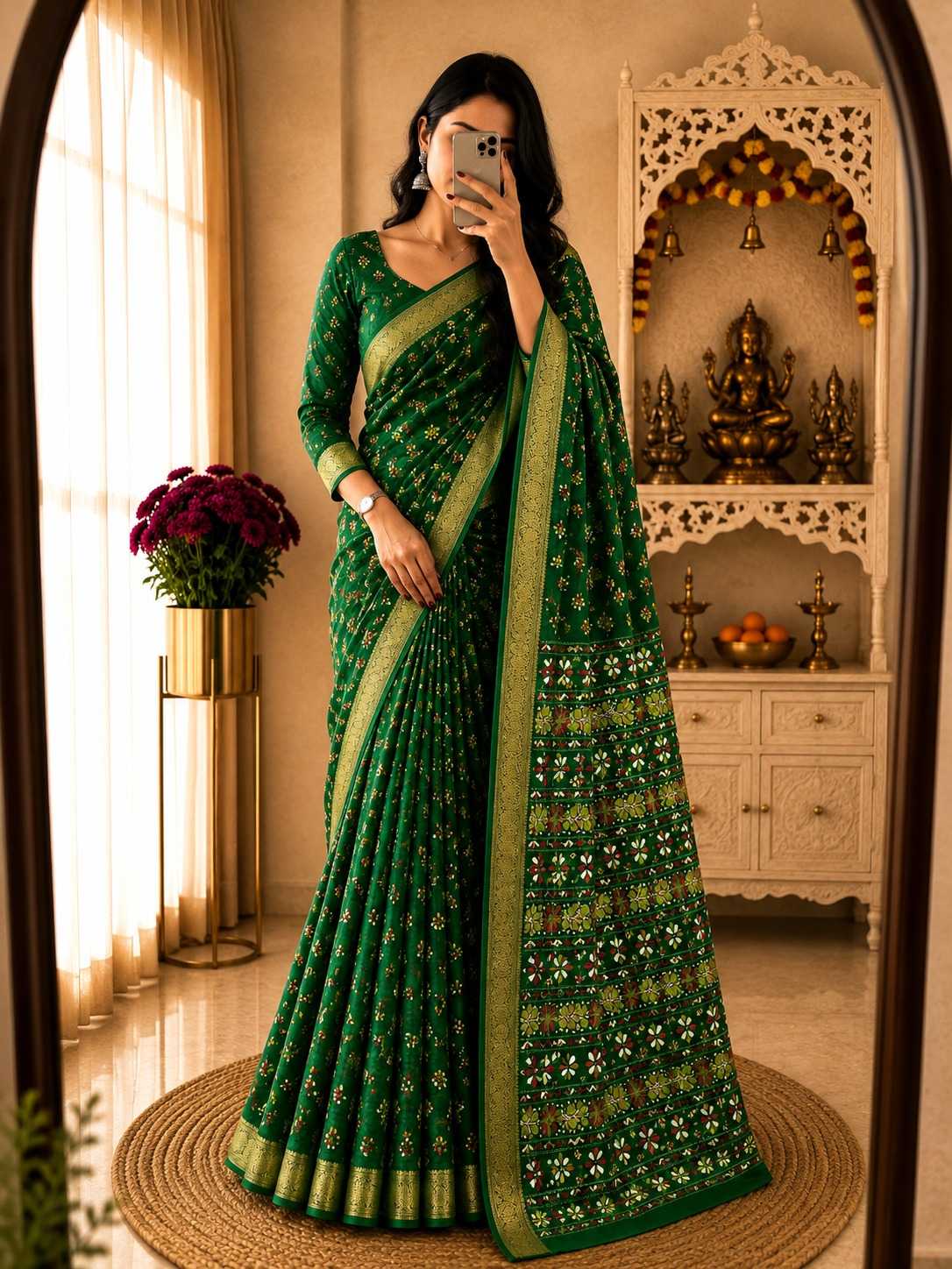 Ching Dull Moss Designer Saree