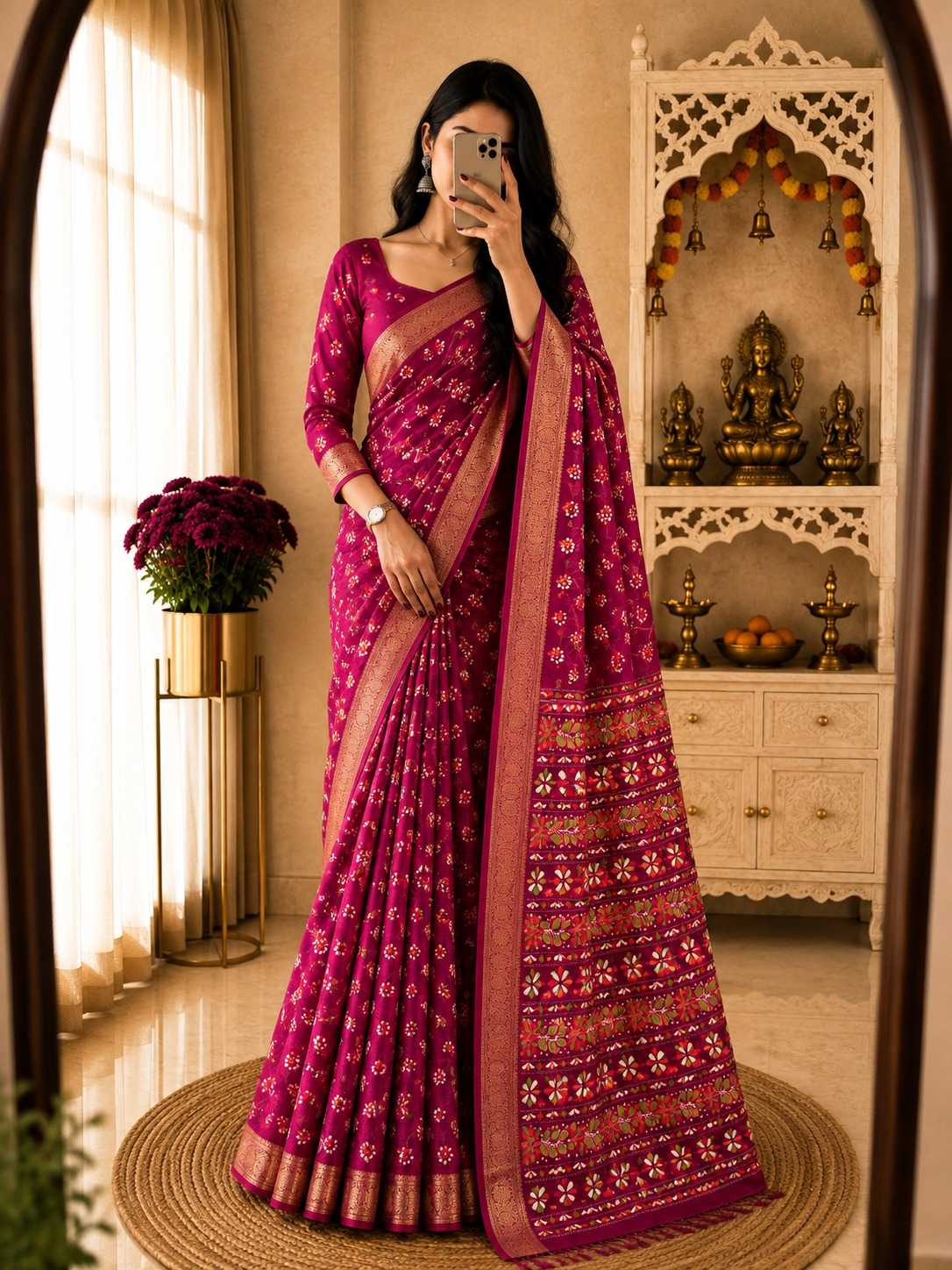 Ching Dull Moss Designer Saree