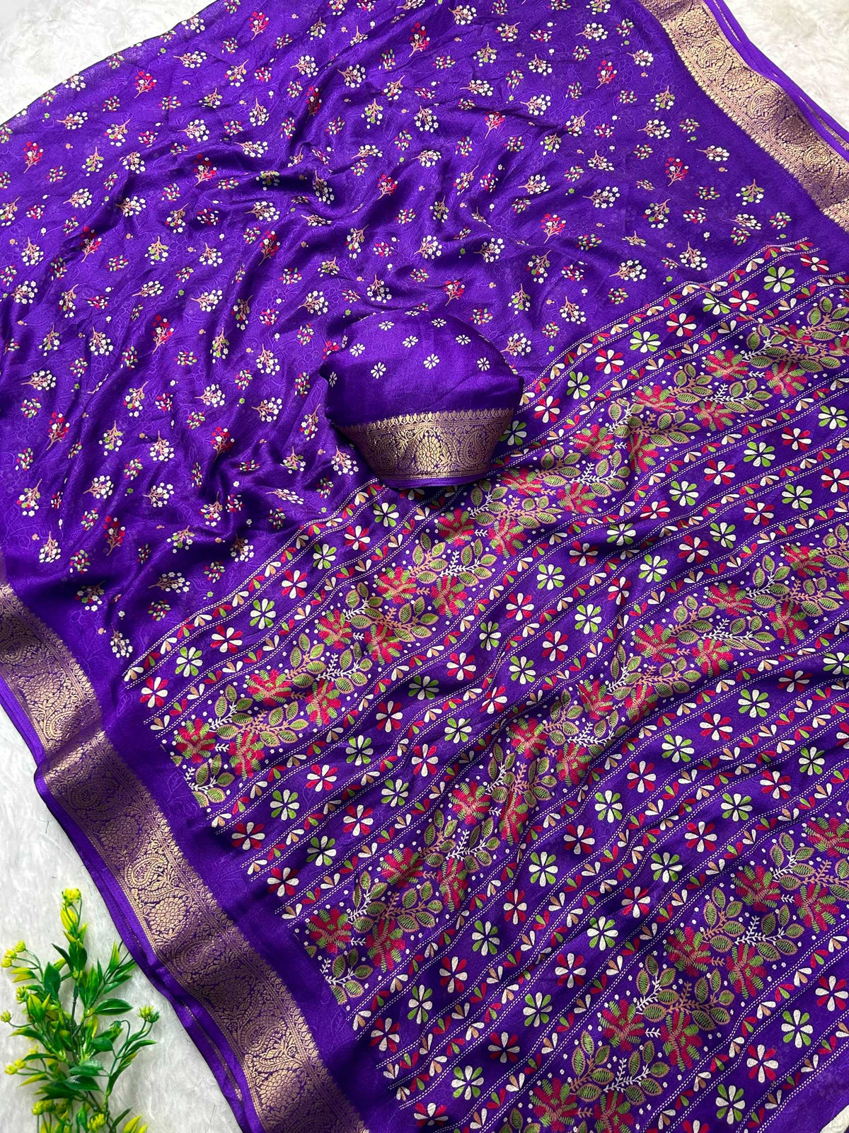 Ching Dull Moss Designer Saree